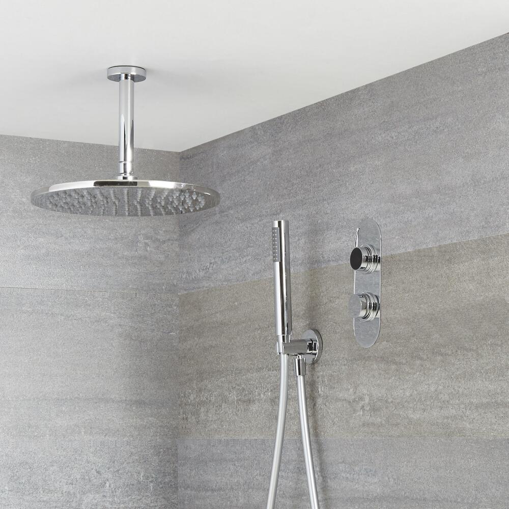 Douche Digitale Thermostatique 2 Fonctions - Pommeau Ø 30cm Plafond & Douchette - Narus