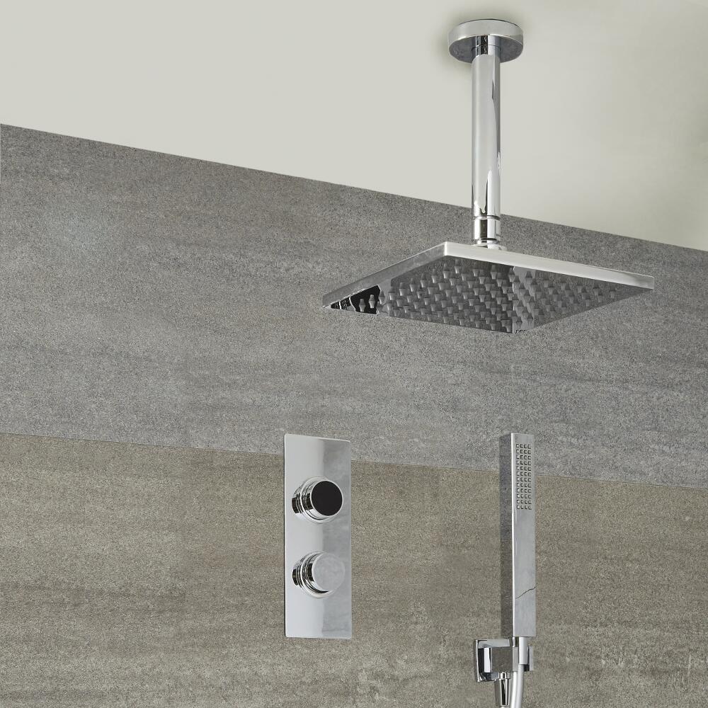 Douche Digitale Thermostatique 2 Fonctions - Pommeau Plafond 40x40cm & Douchette - Narus