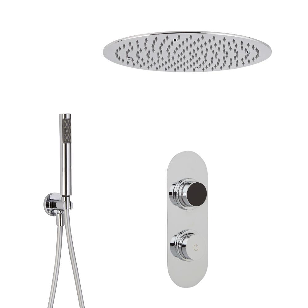 Douche Digitale Thermostatique 2 Fonctions - Pommeau Plafonnier Ø 40cm & Douchette