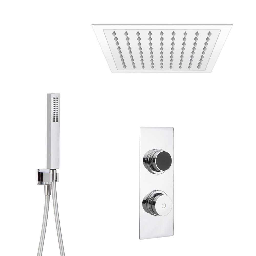 Douche Digitale Thermostatique 2 Fonctions - Pommeau Plafonnier 28x28cm & Douchette