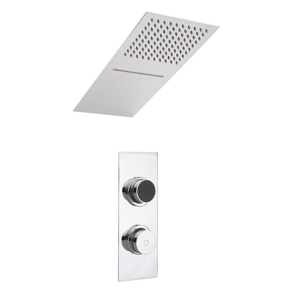 Douche Digitale Thermostatique 2 Fonctions - Pommeau Cascade 20x50cm