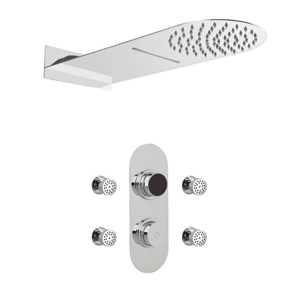 Douche Digitale Thermostatique 3 Fonctions - Pommeau Cascade Mural & Douchette