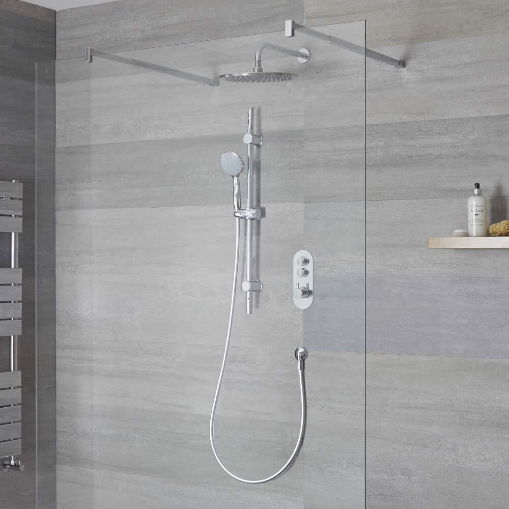 Douche encastrable 2 Fonctions - Douchette sur Rampe & Pommeau Rond Plafond 30cm -Idro