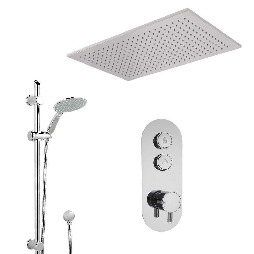 Douche encastrable 2 Fonctions - & Pommeau Plafonnier 80x50cm & Douchette sur Rampe -Idro