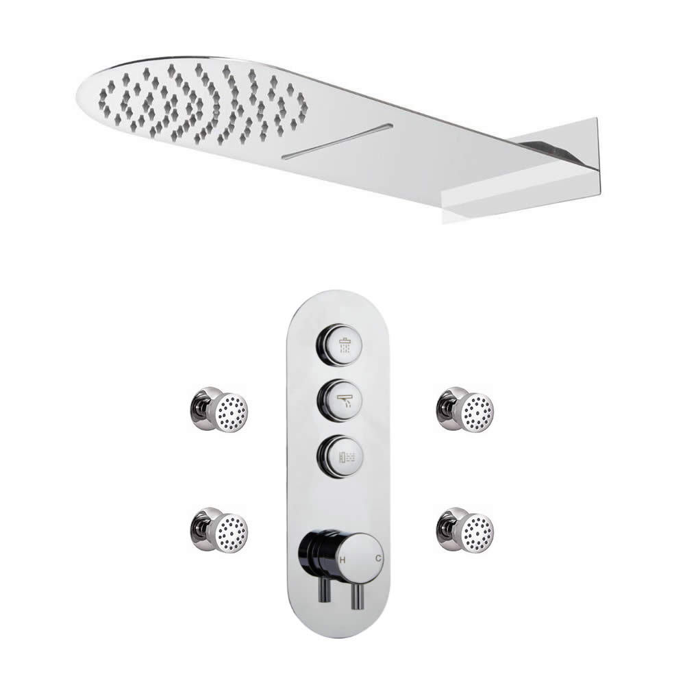 Douche encastrable 3 Fonctions - Pommeau Cascade & Pluie & 4 Jets Hydromassants - Idro