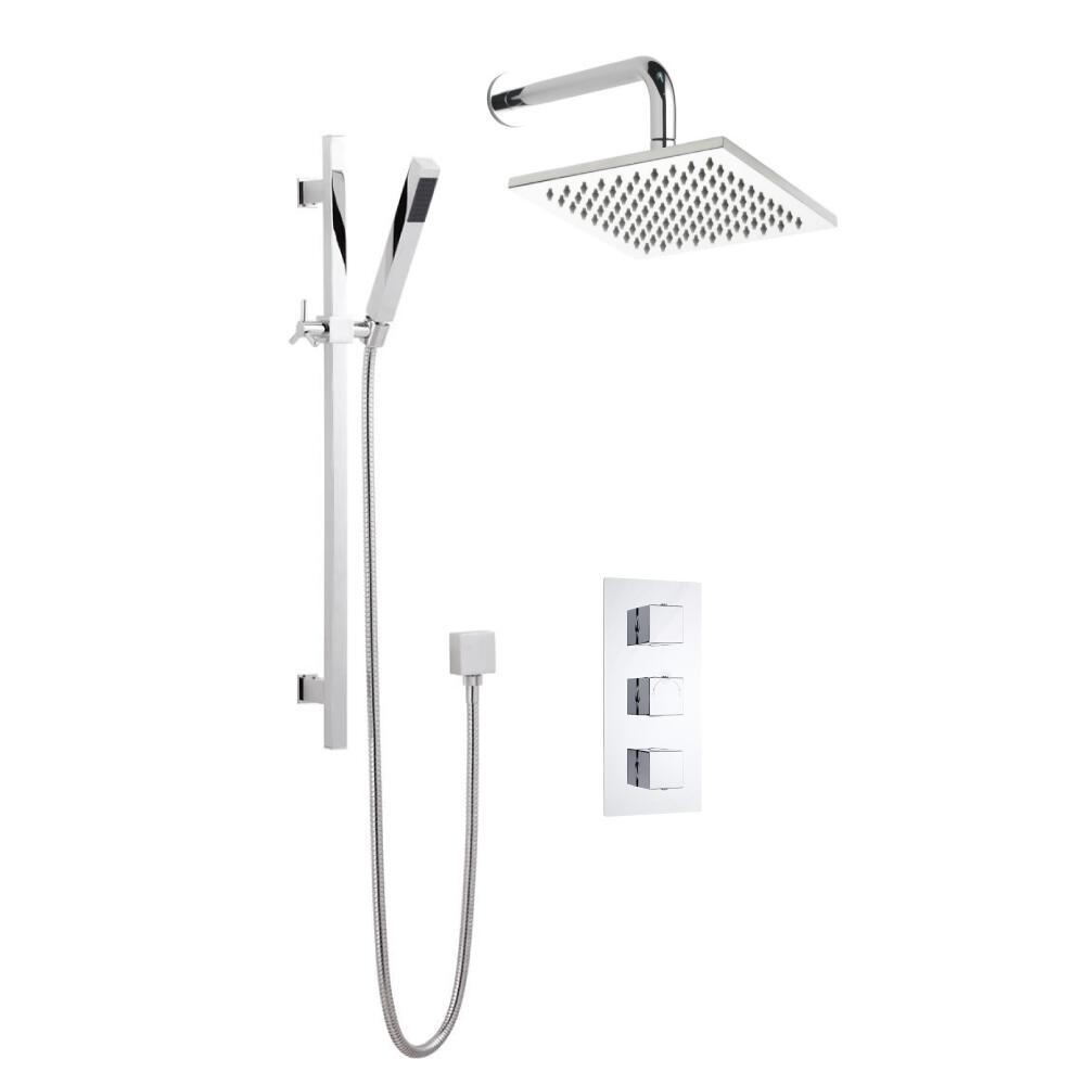 Kit de Douche Thermostatique Encastrable Cubique Pommeau 20cm & Douchette Fonctions distinctes ou simultanées