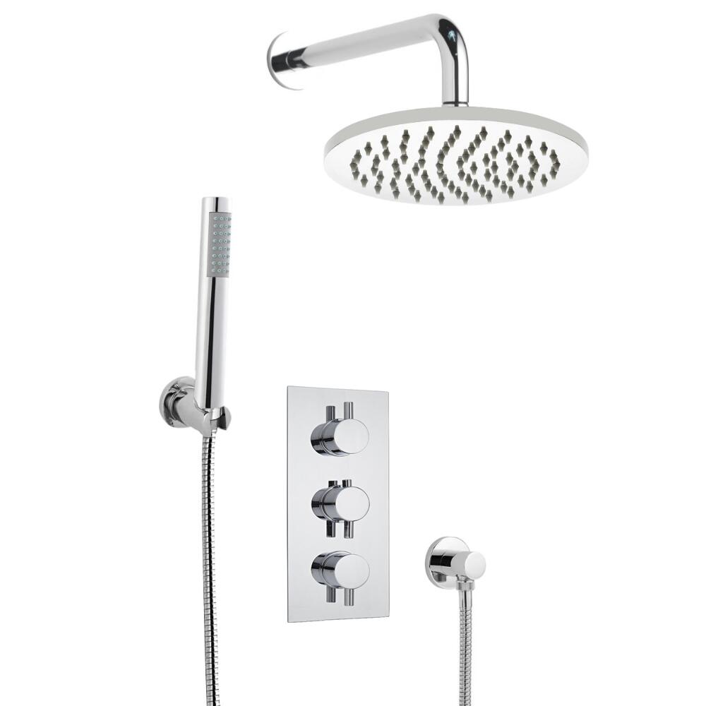 Kit de Douche Thermostatique Encastrable Cubique Pommeau Ø 20cm & Douchette Fonctions distinctes ou simultanées