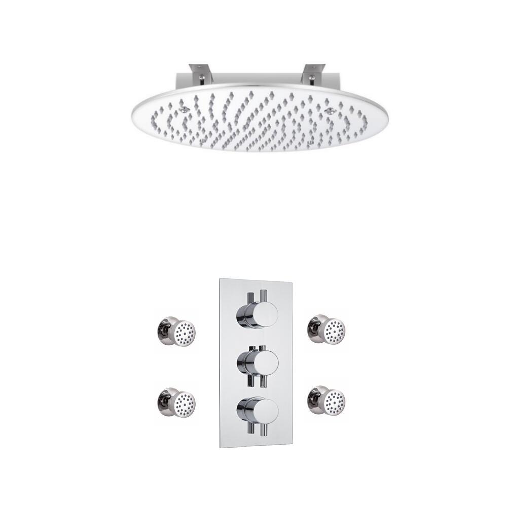 Kit de Douche Thermostatique Encastrable Pommeau Plafond Ø 40cm & Buses hydromassantes Fonctions distinctes ou simultanées