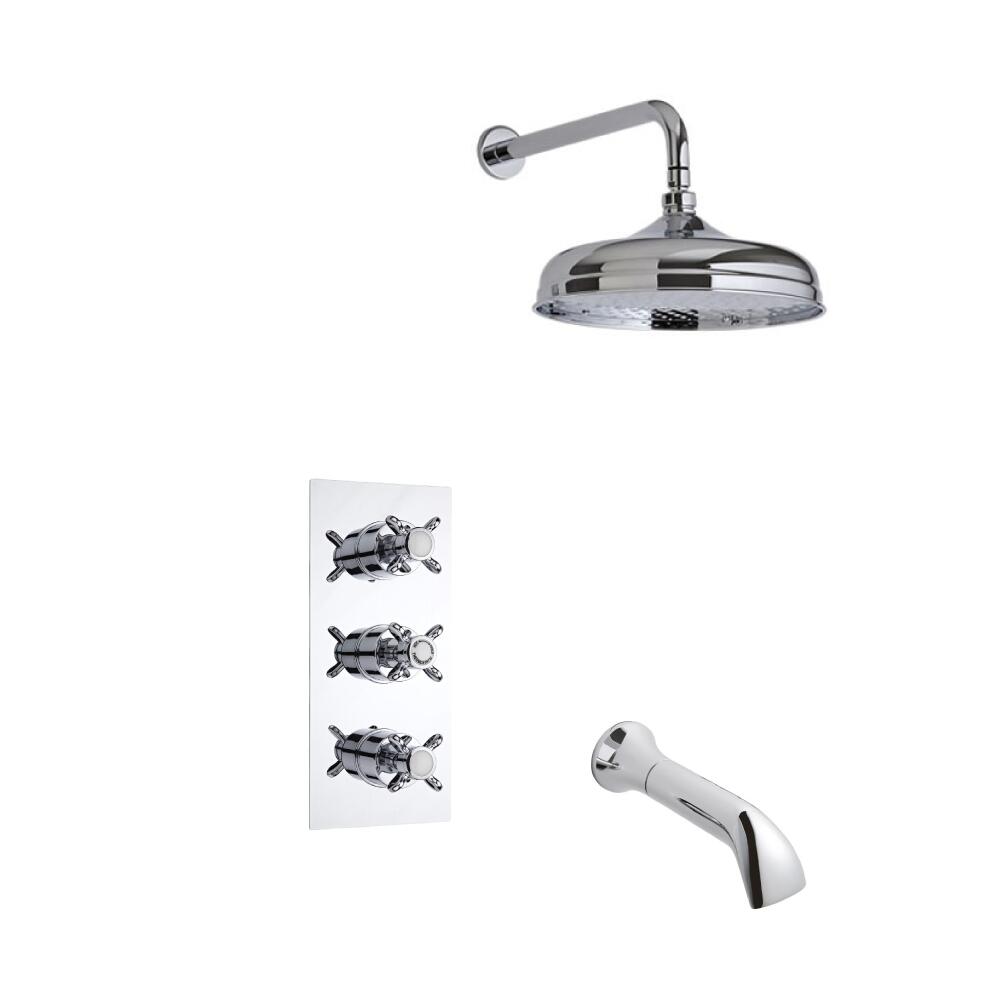 Kit de Douche Thermostatique Encastrable Rétro Pommeau Ø 15cm & Bec verseur Fonctions distinctes ou simultanées