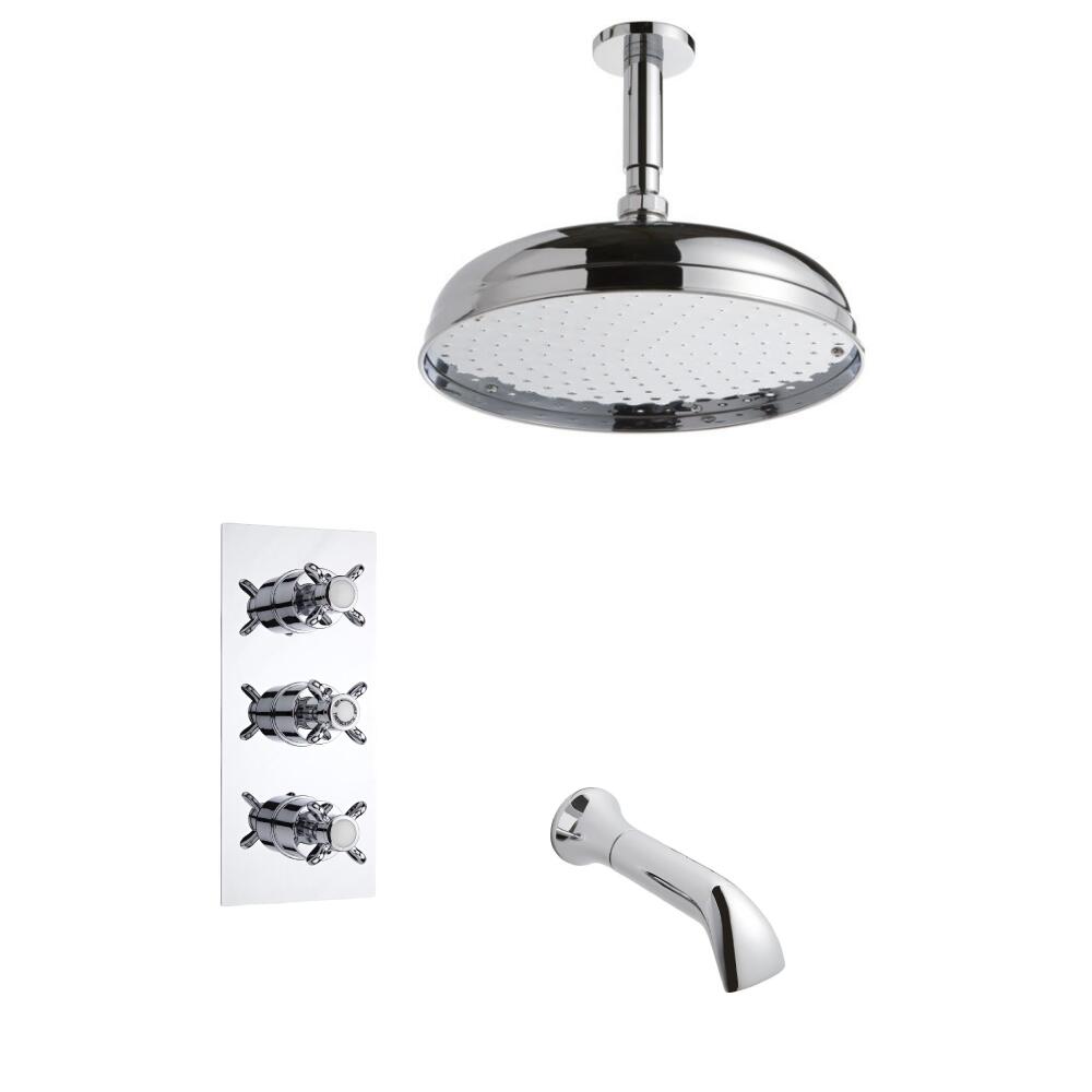 Kit de Douche Thermostatique Encastrable Rétro Pommeau Plafond Ø 30cm & Bec verseur