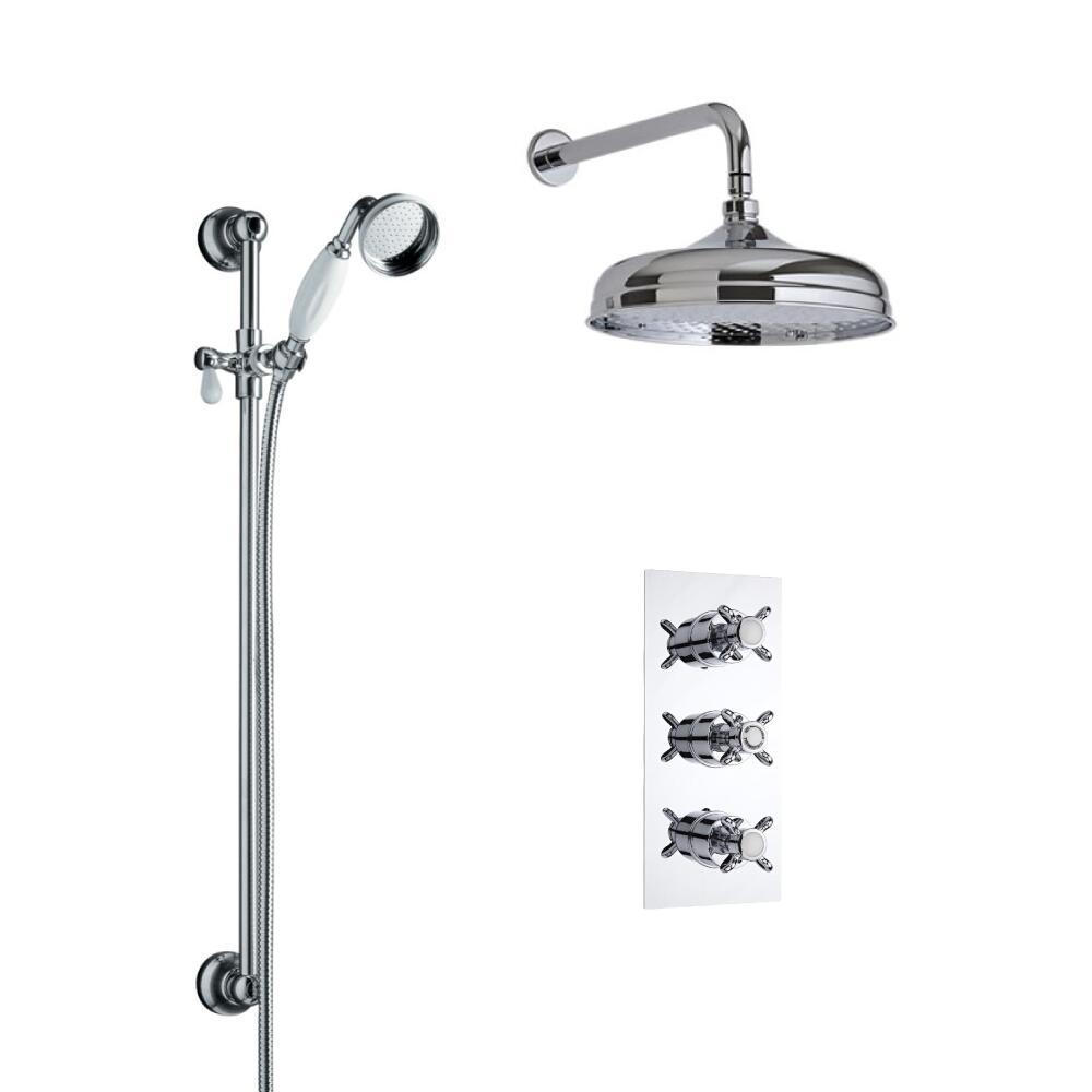 Kit de Douche Thermostatique Encastrable Rétro Pommeau mural Ø 15cm & Douchette Fonctions distinctes ou simultanées