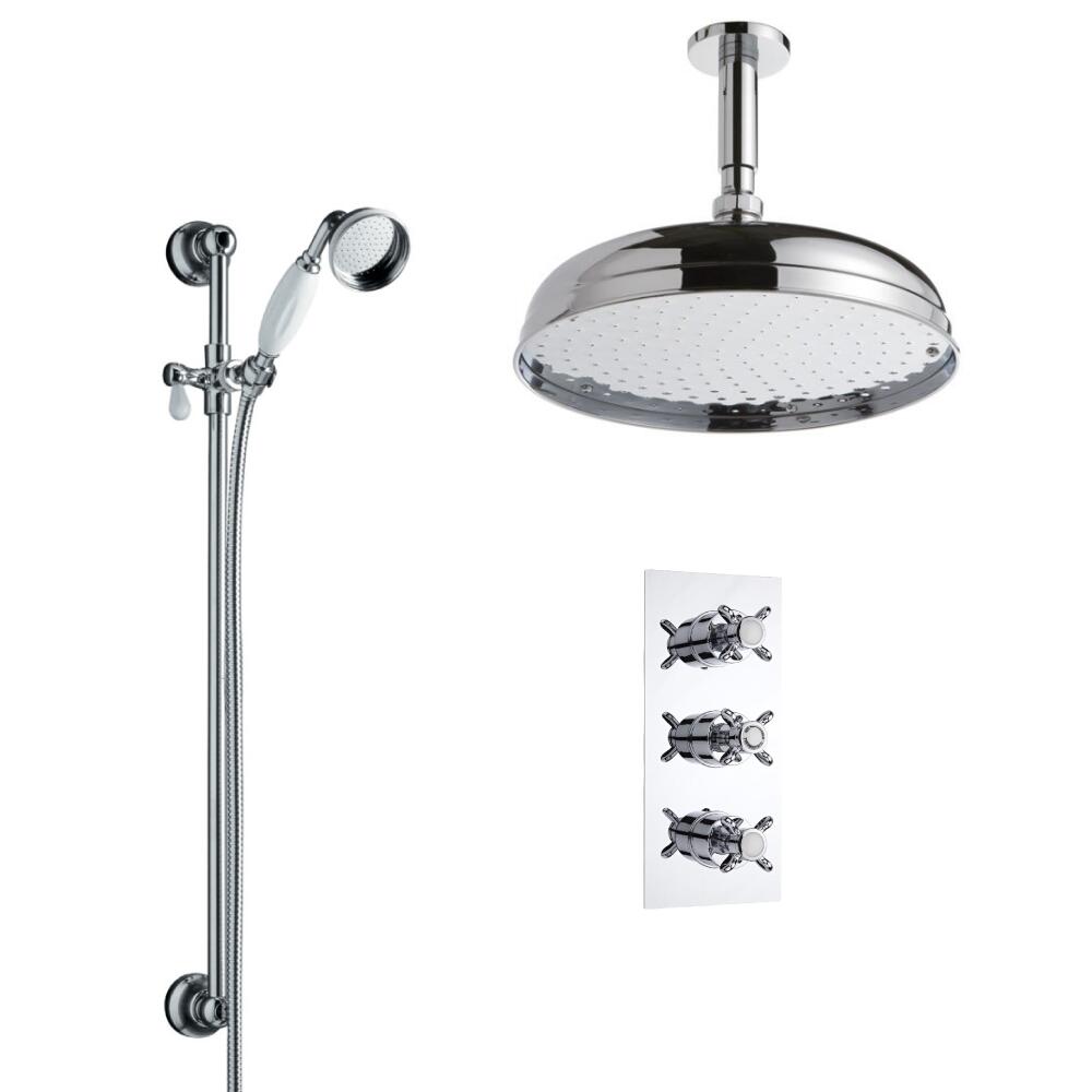 Kit de Douche Thermostatique Encastrable Rétro Pommeau Plafond Ø 30cm & Douchette Fonctions distinctes ou simultanées