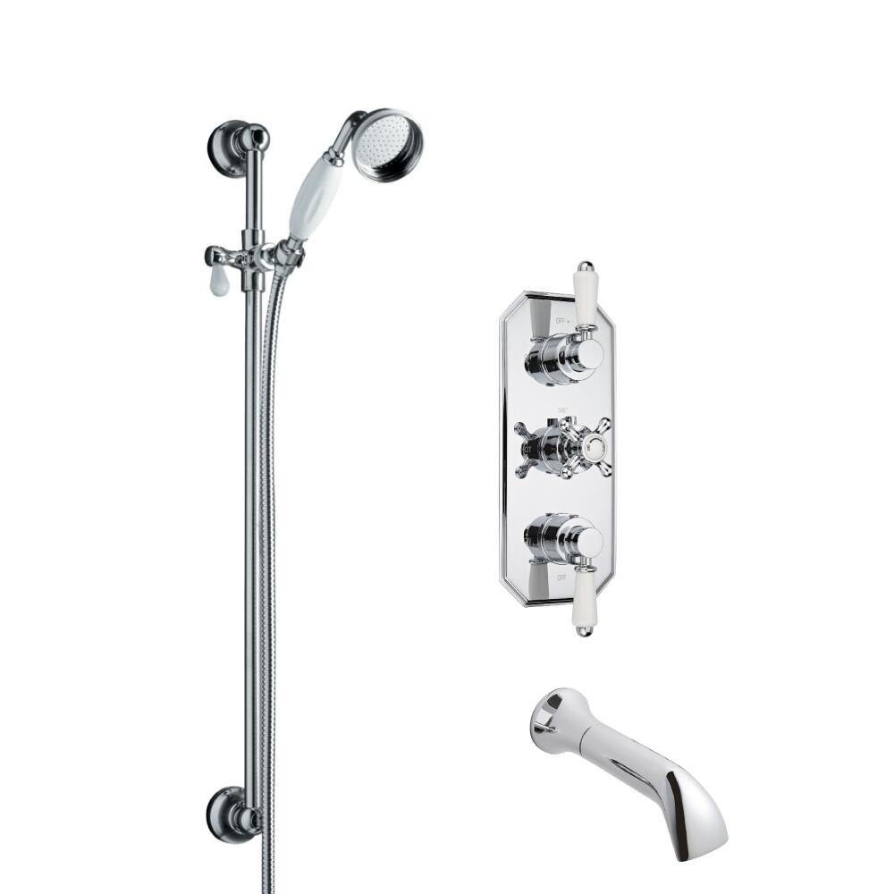 Kit de Douche Thermostatique Encastrable Douchette Ø 7cm Bec verseur & Mitigeur Rétro Fonctions distinctes ou simultanées