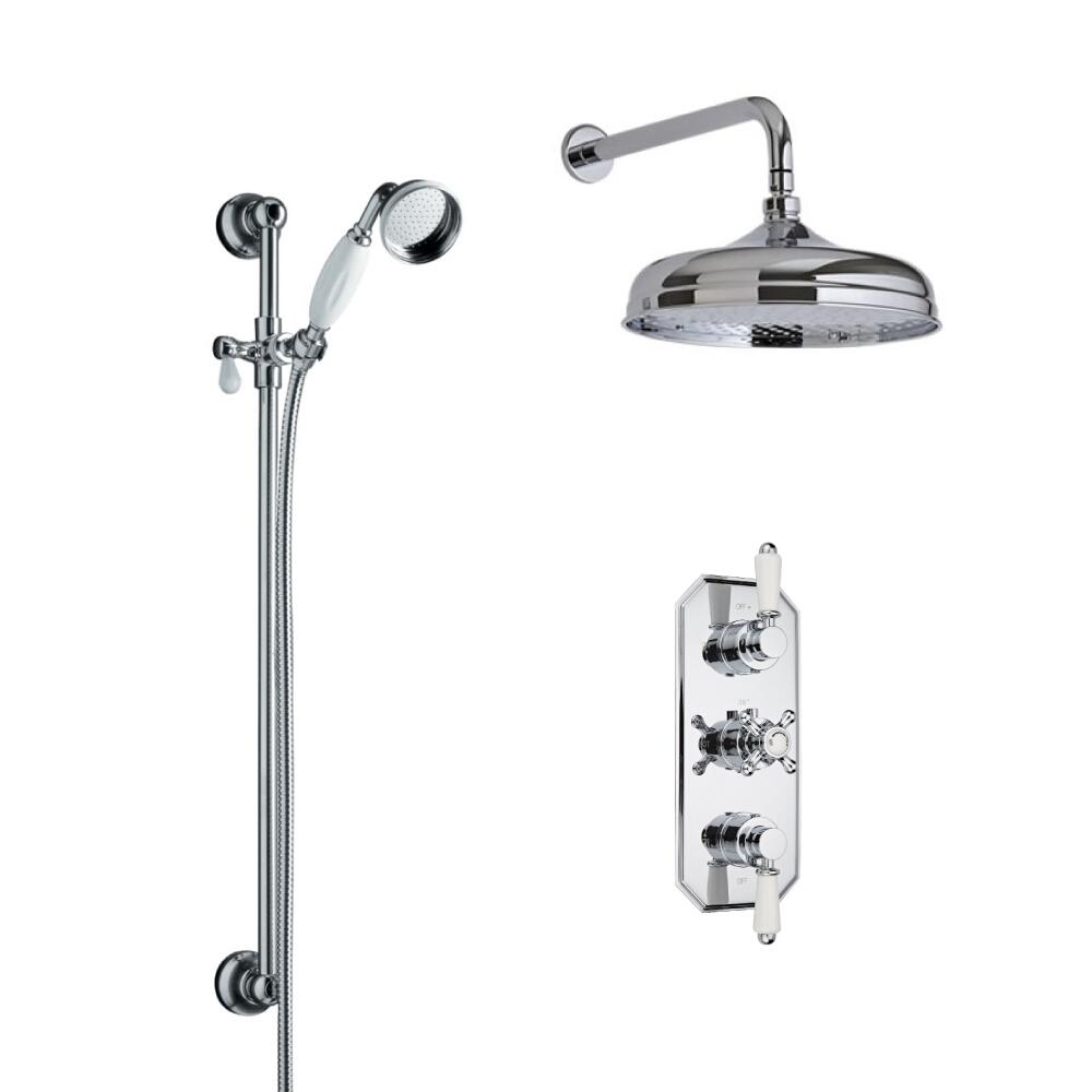 Kit de Douche Thermostatique Encastrable Pommeau Ø 15cm Douchette Ø 7cm & Mitigeur Rétro Fonctions distinctes ou simultanées