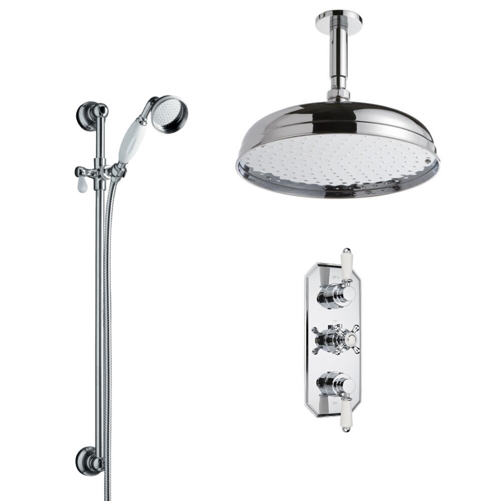 Douche Thermostatique Rétro Encastrable Pommeau Plafond Ø 30cm Douchette 7cm & Bec verseur
