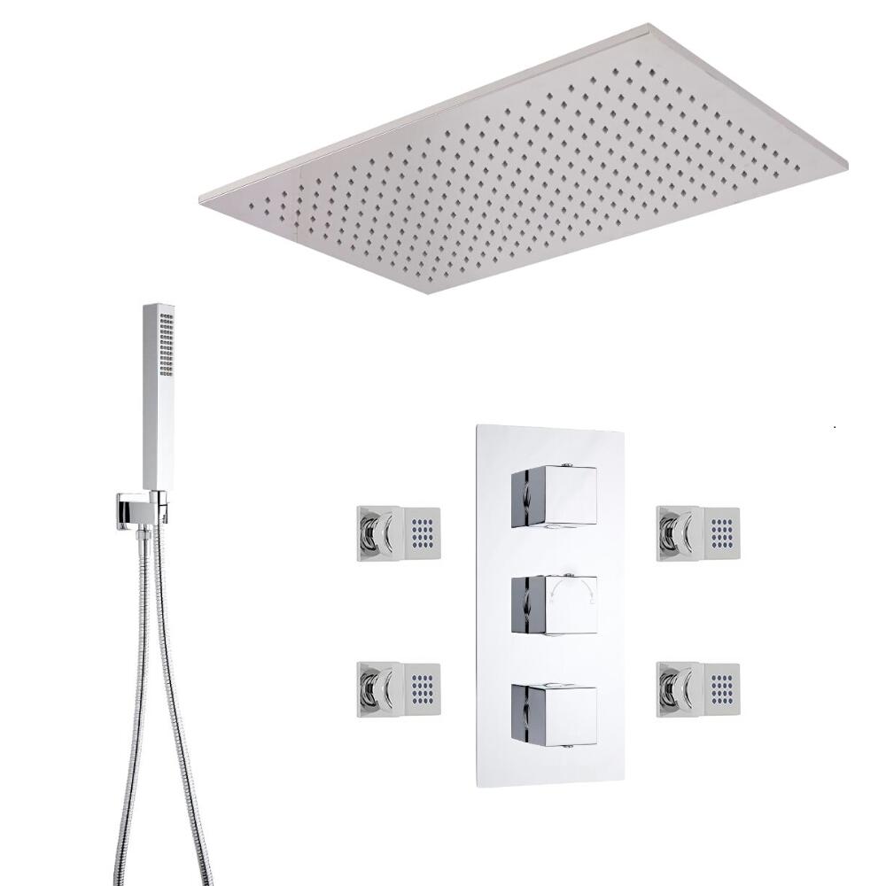 Kit de Douche Thermostatique Encastrable à Pommeau de Douche Suspendu par Câbles 80x50cm