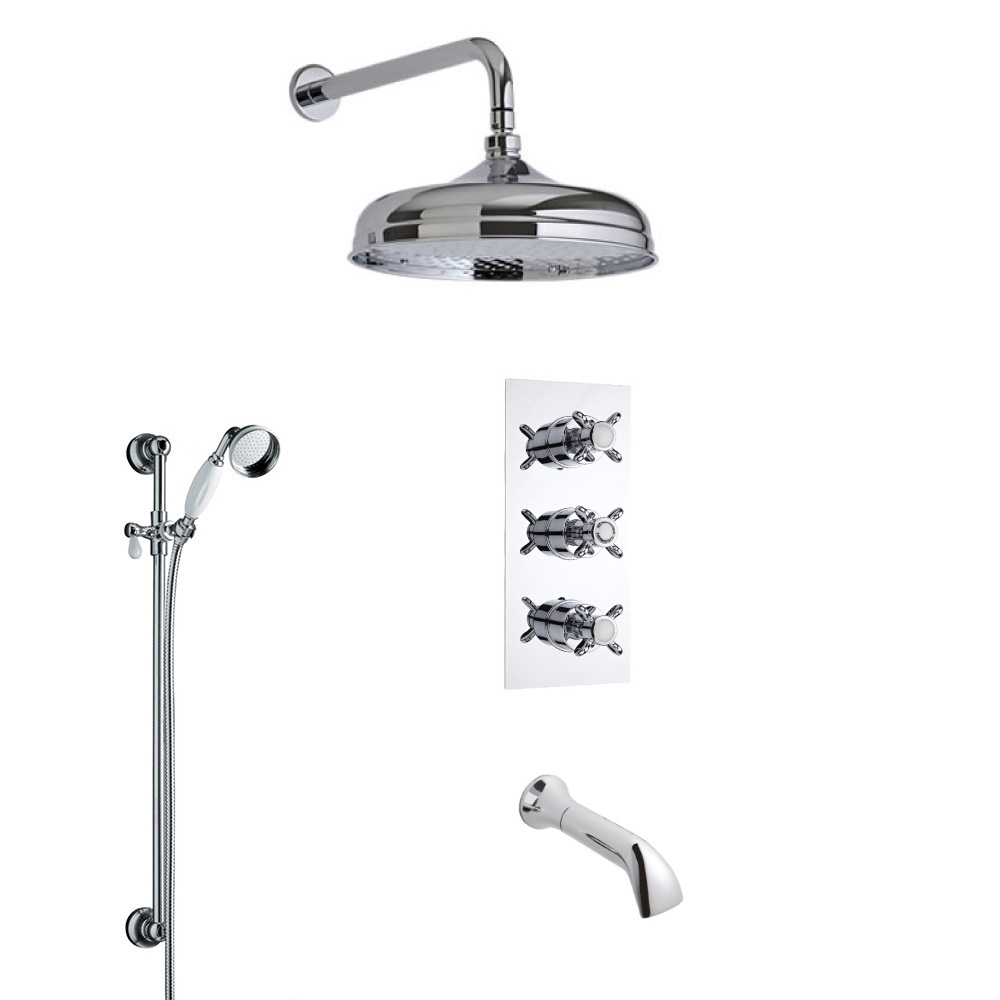 Kit de Douche Thermostatique Encastrable Rétro à Pommeau rond 20cm Douchette & Bec verseur