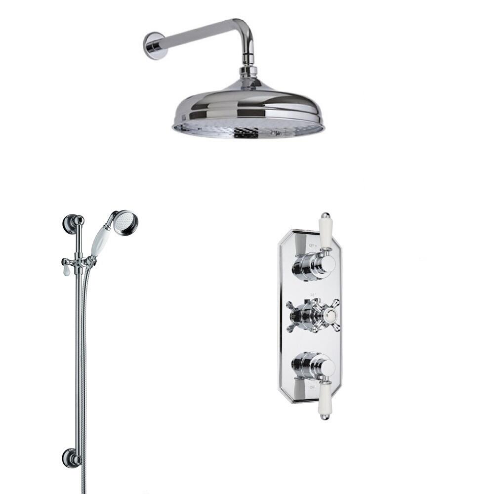 Kit de Douche Thermostatique Encastrable à Pommeau rond 20cm Design Rétro