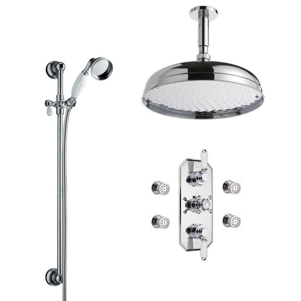 Douche Rétro Thermostatique Encastrable Pommeau Plafond Ø 30cm Douchette 7cm Buses hydromassantes