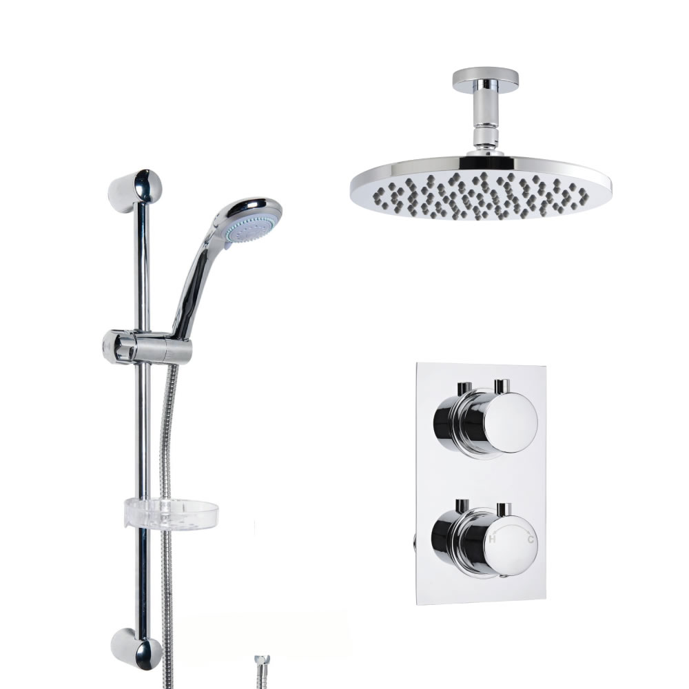 Douche Encastrable à Pommeau Plafond Rond 20cm & Douchette Porte-savon