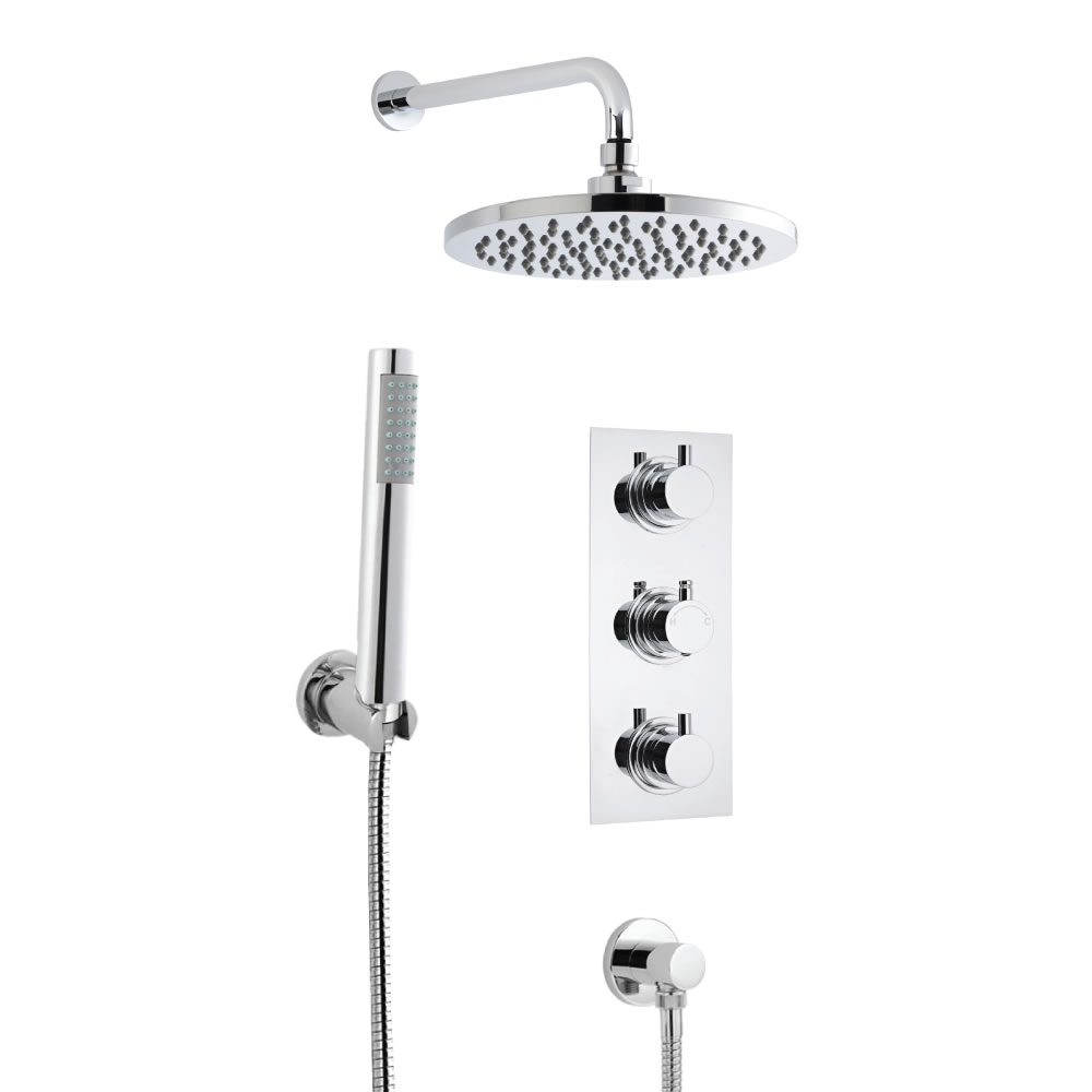 Douche Encastrable 3 Robinets Pommeau Mural Rond 20cm & Douchette Minimaliste