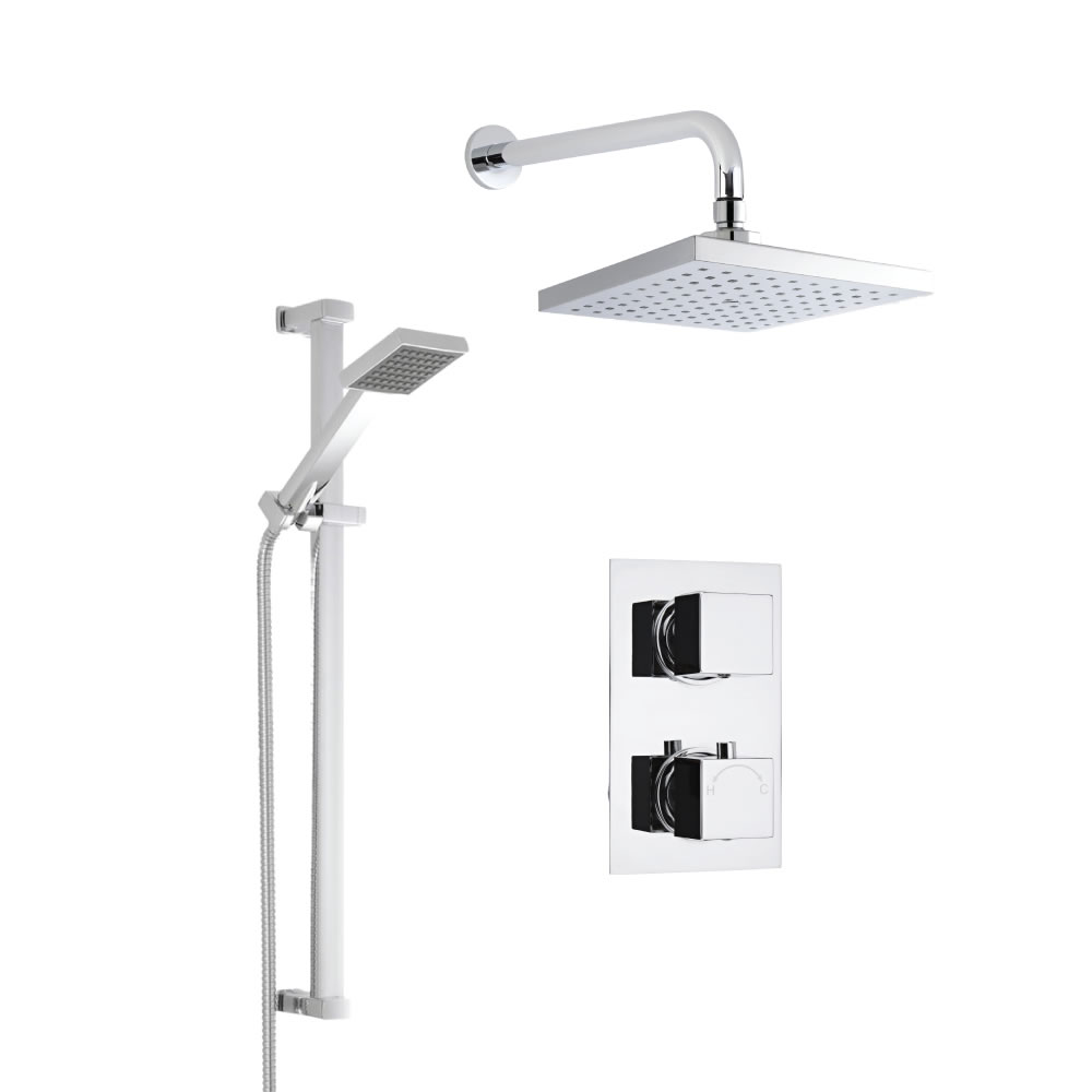 Douche Encastrable Pommeau Mural Carré 20cm & Douchette sur rampe