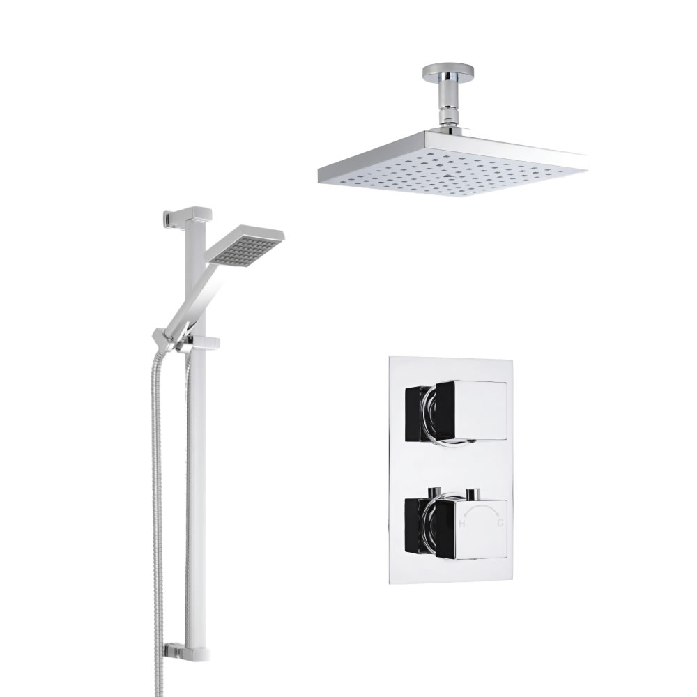 Douche Encastrable Pommeau Plafond Carré 20cm & Douchette sur rampe