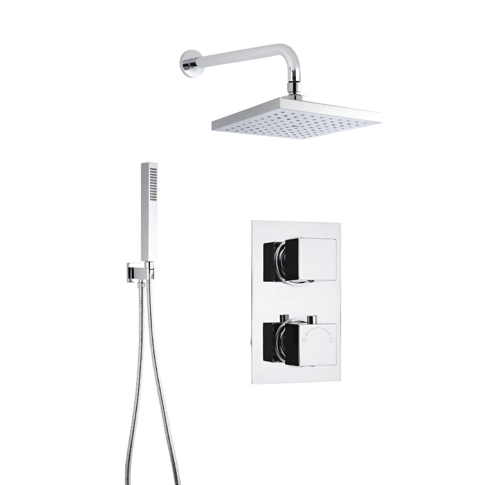 Douche Encastrable à Pommeau Mural Carré 20cm & Douchette Minimaliste