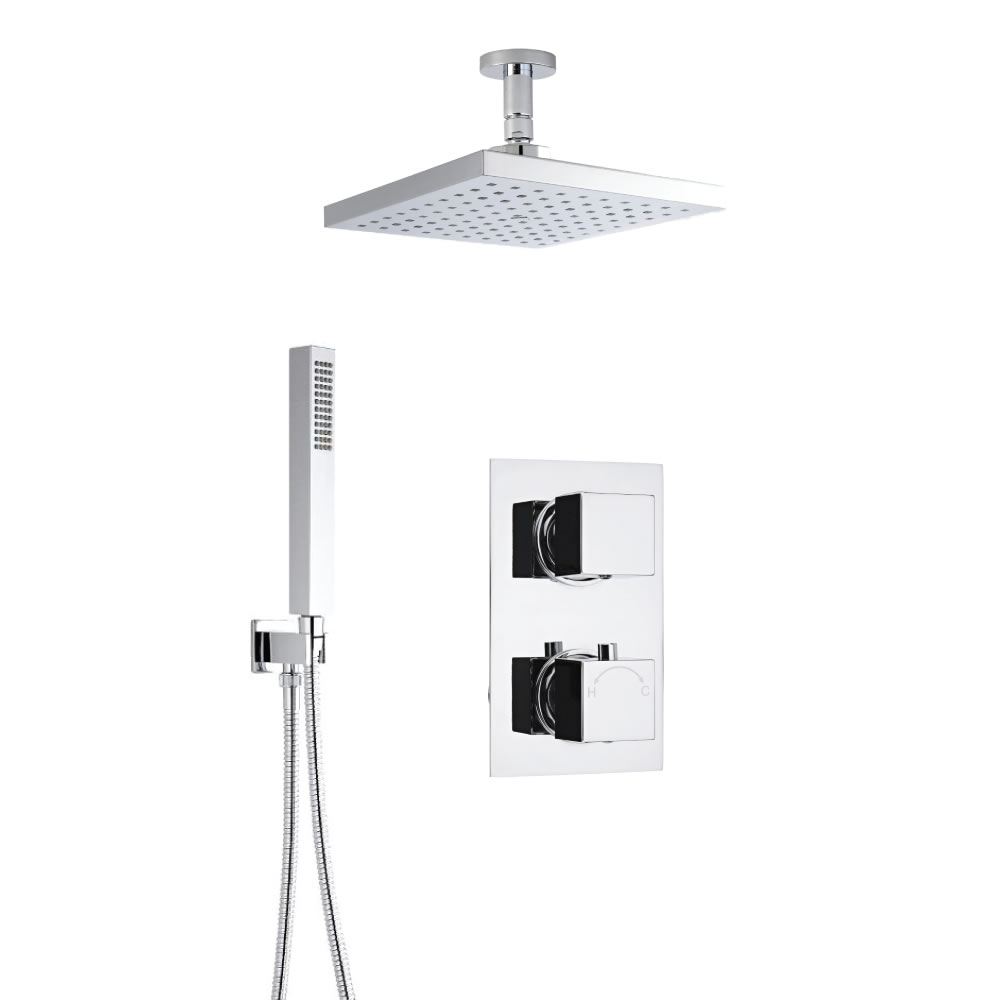 Douche Encastrable à Pommeau Plafond Carré 20cm & Douchette Minimaliste