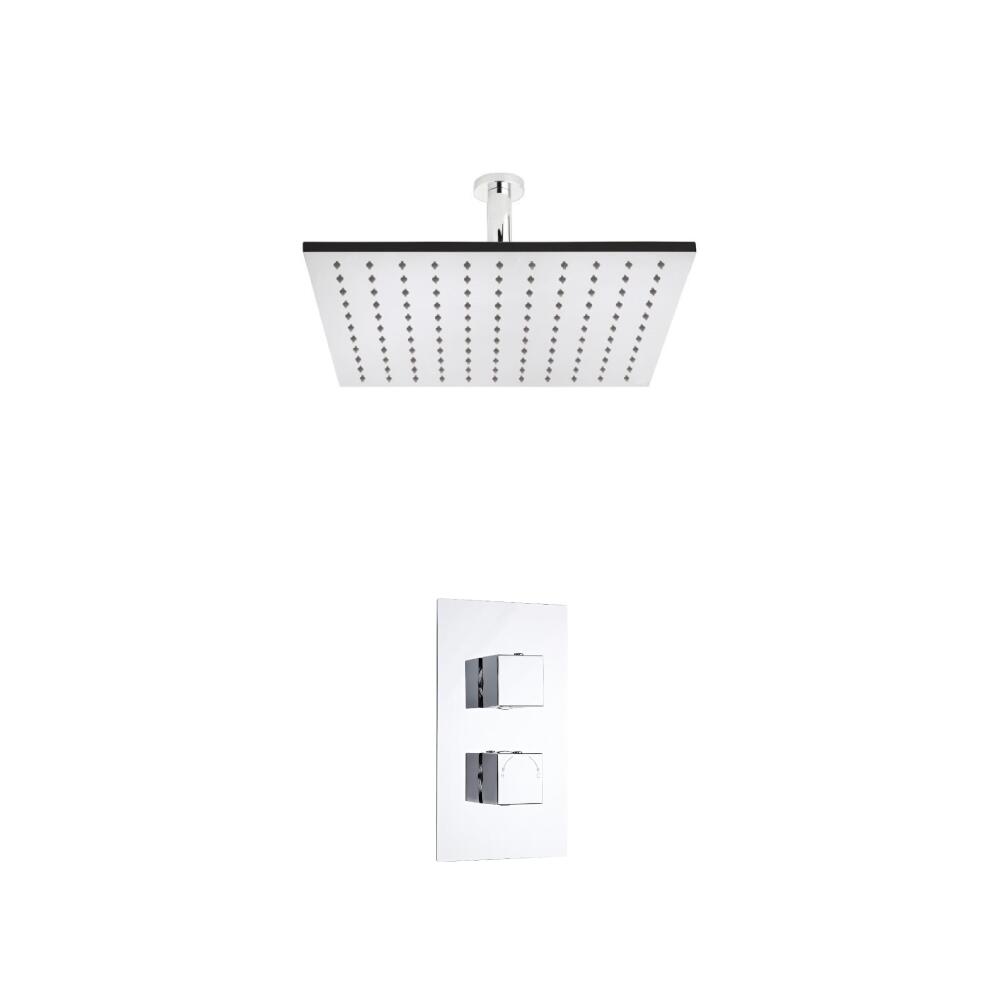 Kit de Douche Thermostatique Encastrable à Pomme Plafond Carrée 40x40cm