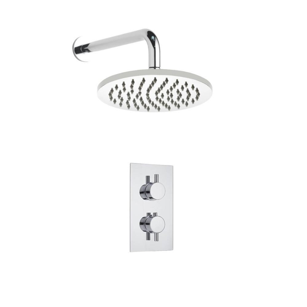 Kit de Douche Thermostatique Encastrable à Pommeau Ø 20cm Design Minimaliste Rond