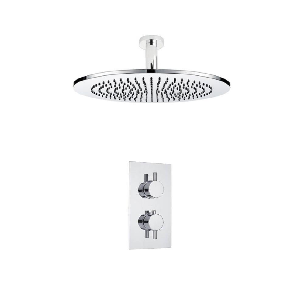 Kit de Douche Thermostatique Encastrable à Pommeau Ø 30cm Design Minimaliste Rond