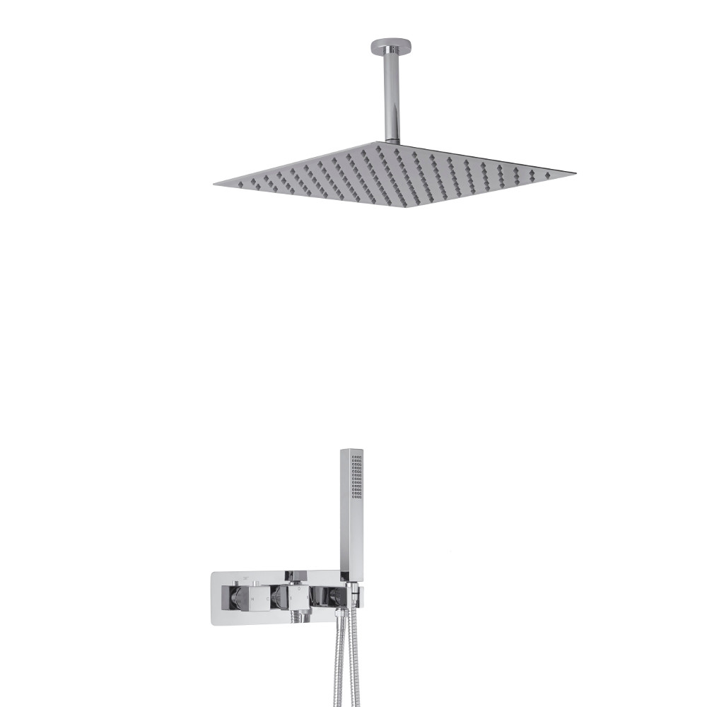 Kit Douche Encastrable Pommeau Plafond Carré 40cm & Douchette Arvo