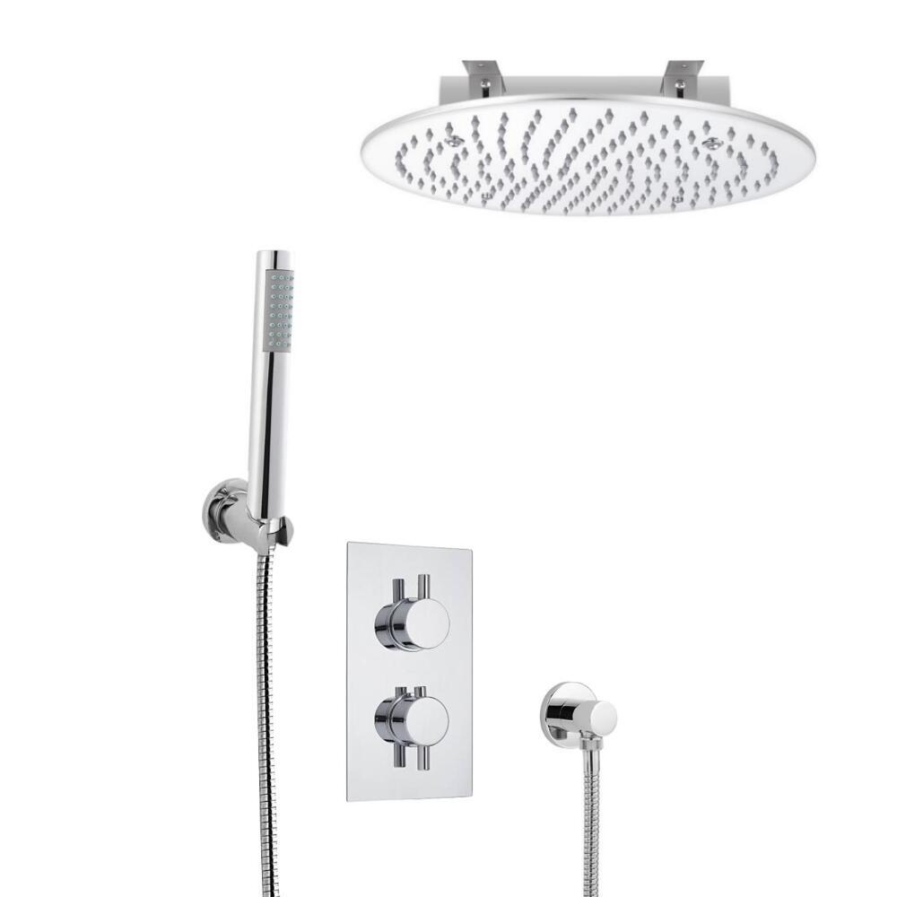Kit de Douche Thermostatique Encastrable Pommeau Plafond Ø 40cm & Douchette Design Rond