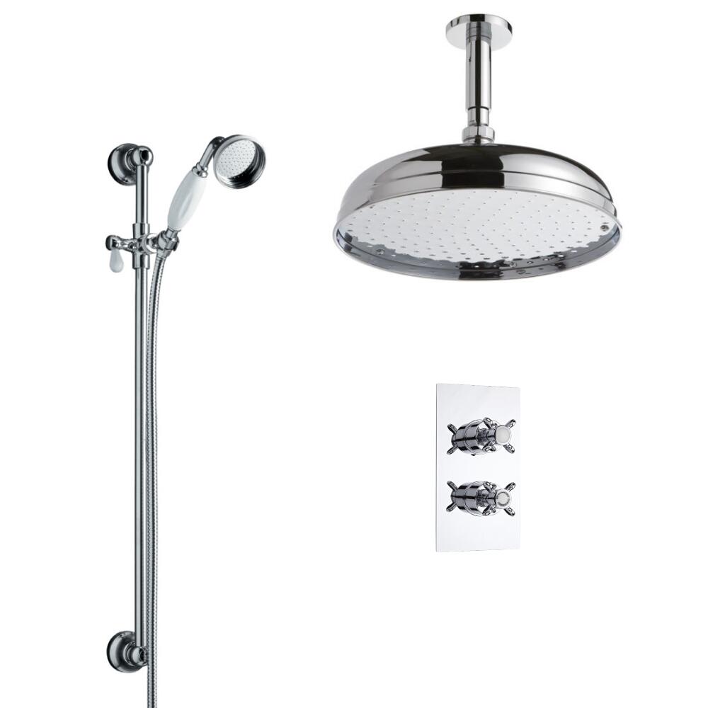 Kit de Douche Thermostatique Encastrable Rétro Pommeau Plafond Ø 30cm & Douchette