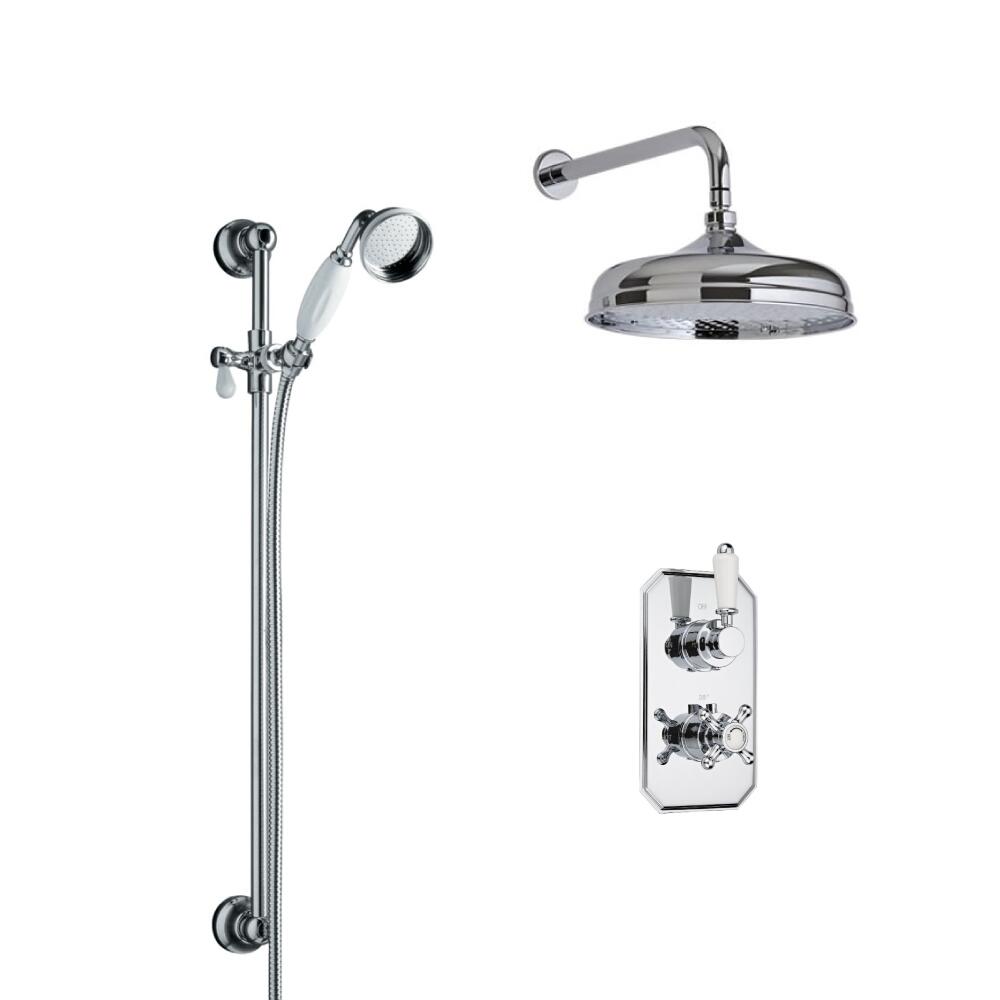 Kit de Douche Thermostatique Encastrable Pommeau mural Ø 15cm Douchette Ø 7cm & Mitigeur Rétro