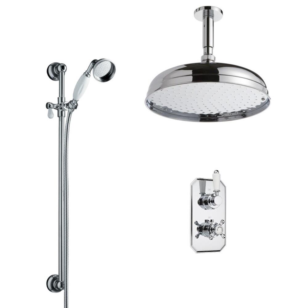 Kit de Douche Thermostatique Encastrable Pommeau Plafond Ø 30cm Douchette Ø 7cm & Mitigeur Rétro