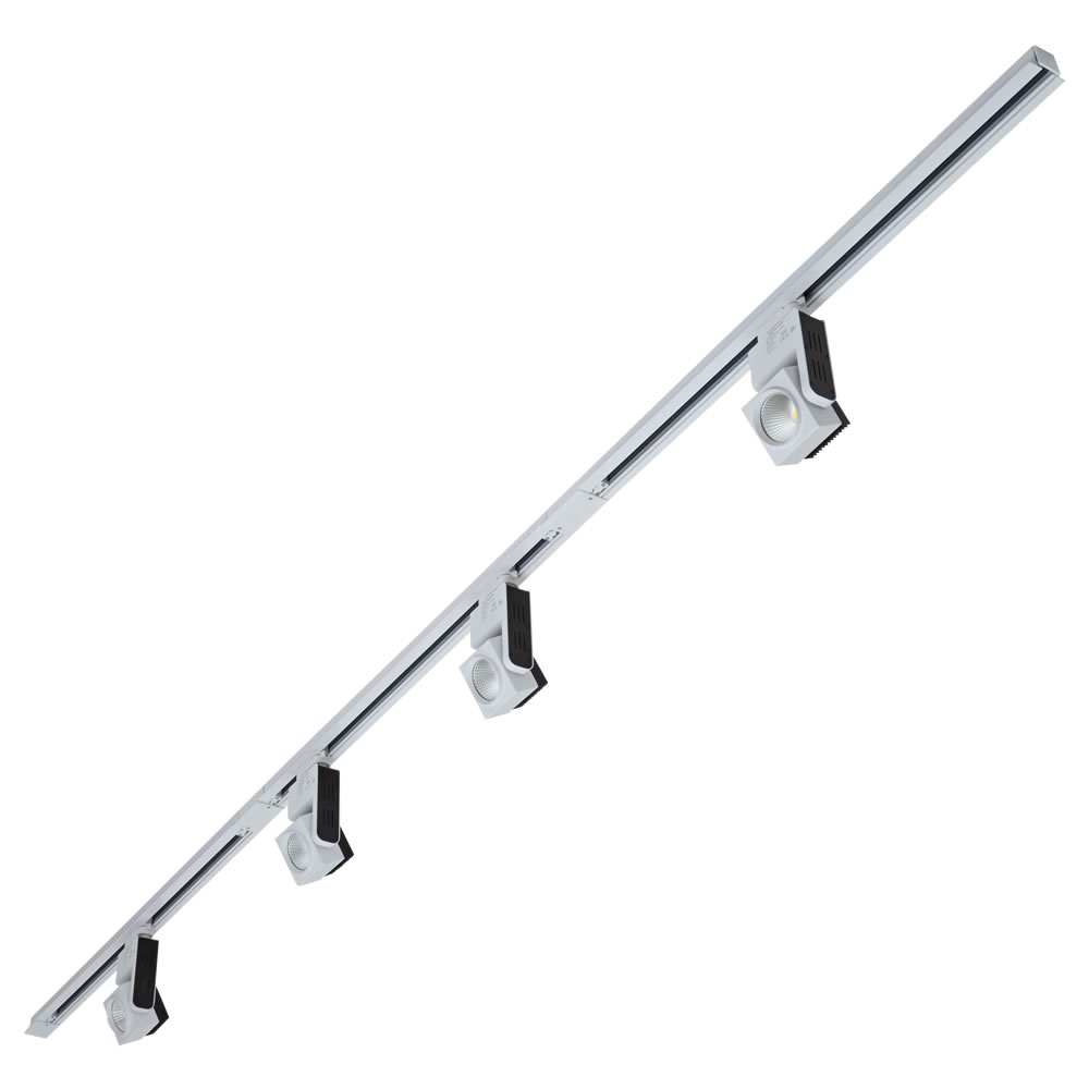Biard Spot LED 25W Cubique sur rail 3 x 1m encastrable Triphasé Blanc - Pack de 4