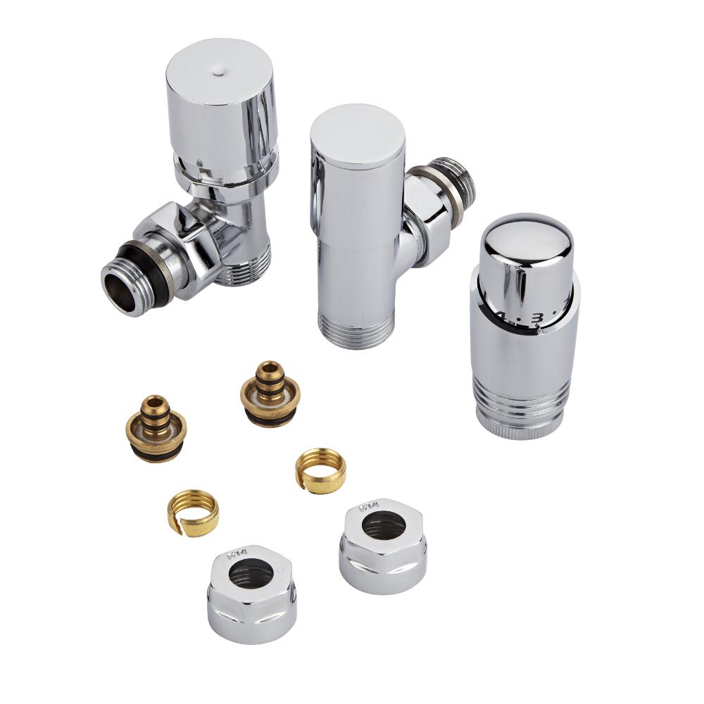 Robinet Radiateur Thermostatique Chromé 3/4'' Mâle & Adaptateurs multicouche 14mm