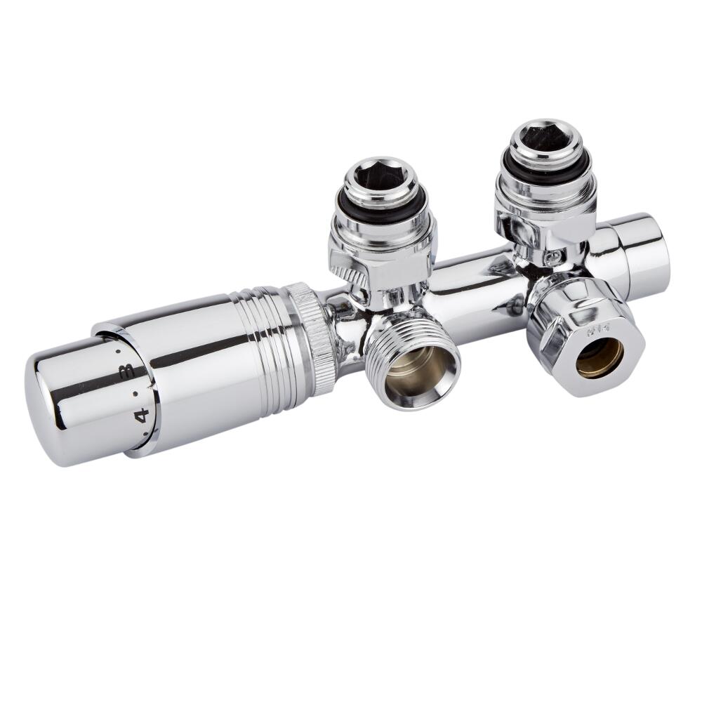 Robinet Radiateur Thermostatique Équerre d'Angle Tête Chromée 3/4'' - Choix d'Adaptateurs