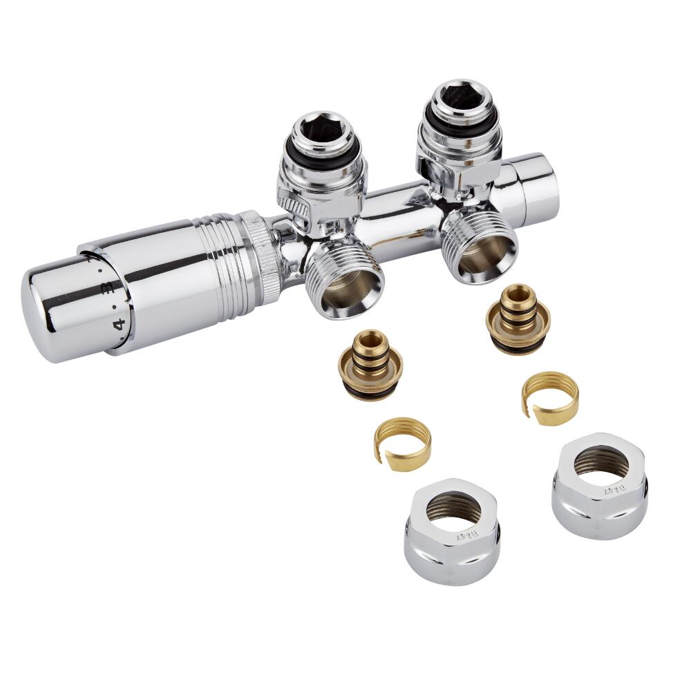 Robinet Radiateur Thermostatique Équerre d'Angle 3/4'' Mâle Chromé & Adaptateurs multicouche 16mm