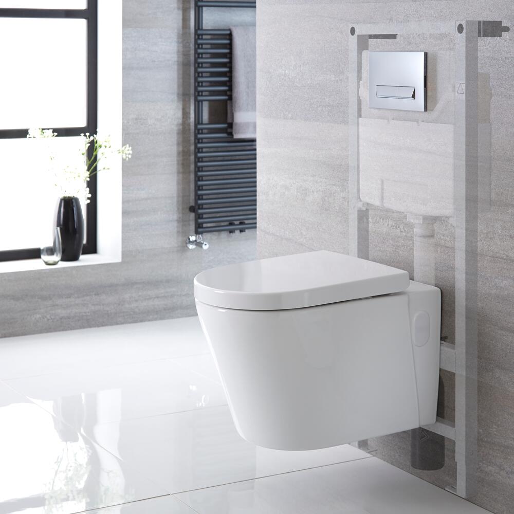 Pack WC Suspendu Exton - Bâti-support 115x50x18cm & Plaque de Déclenchement au Choix