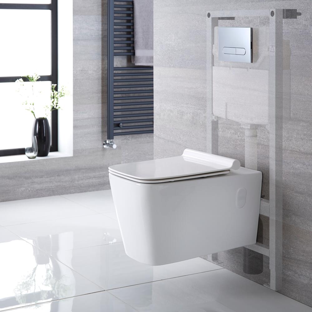 Pack WC Suspendu Sandford - Bâti-support 115x50x18cm & Plaque de Déclenchement au Choix