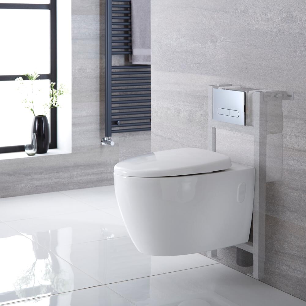 Pack WC Suspendu Kenton - Bâti-support 82x40x15/20cm & Plaque de Déclenchement au Choix
