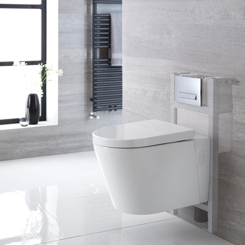 Pack WC Suspendu Exton - Bâti-support 82x40x15/20cm & Plaque de Déclenchement au Choix