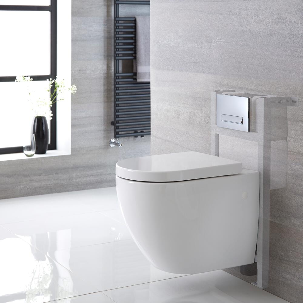 Pack WC Suspendu Ashbury - Bâti-support 82x40x15/20cm & Plaque de Déclenchement au Choix