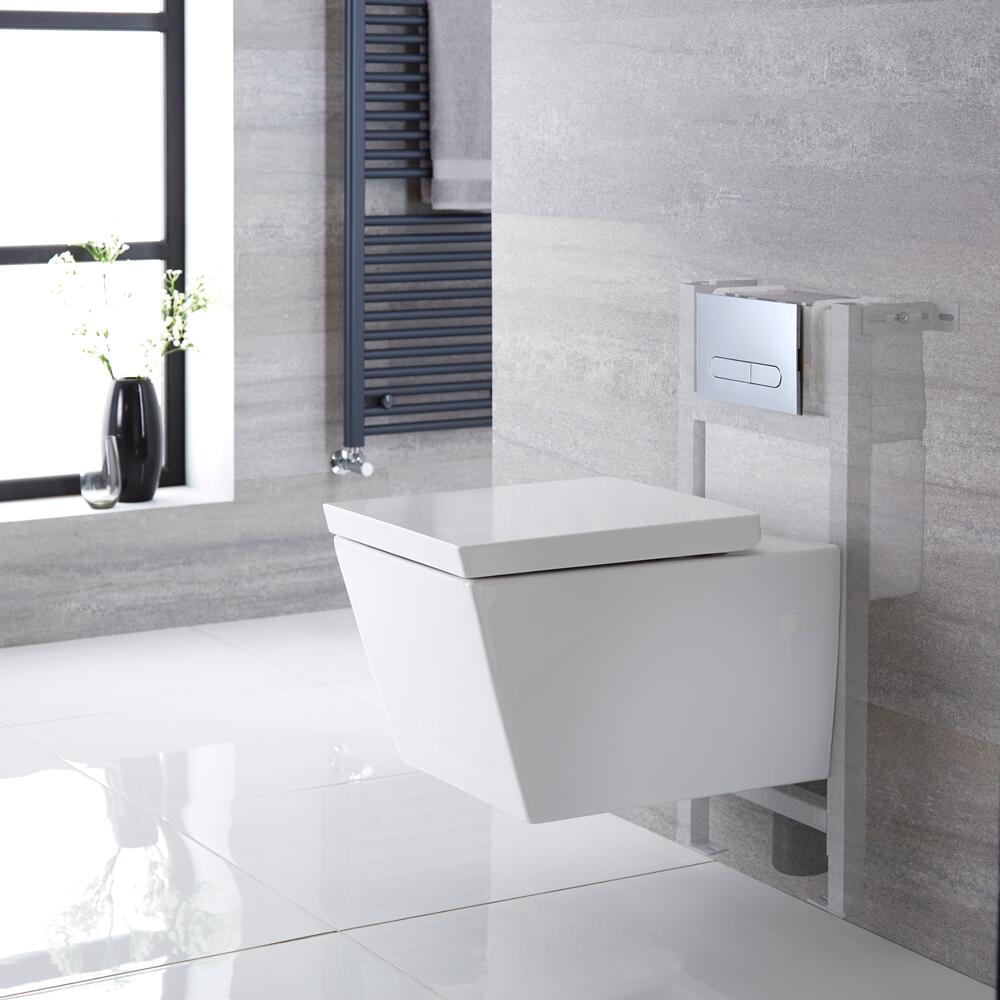 Pack WC Suspendu Halwell - Bâti-support 82x40x15/20cm & Plaque de Déclenchement au Choix