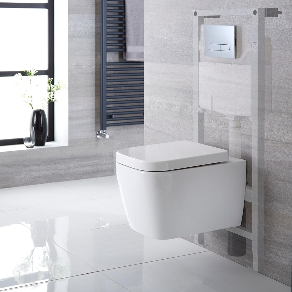 Pack WC Suspendu Milton - Bâti-support 115x50x18cm & Plaque de Déclenchement - Choix parmi 4 Modèles