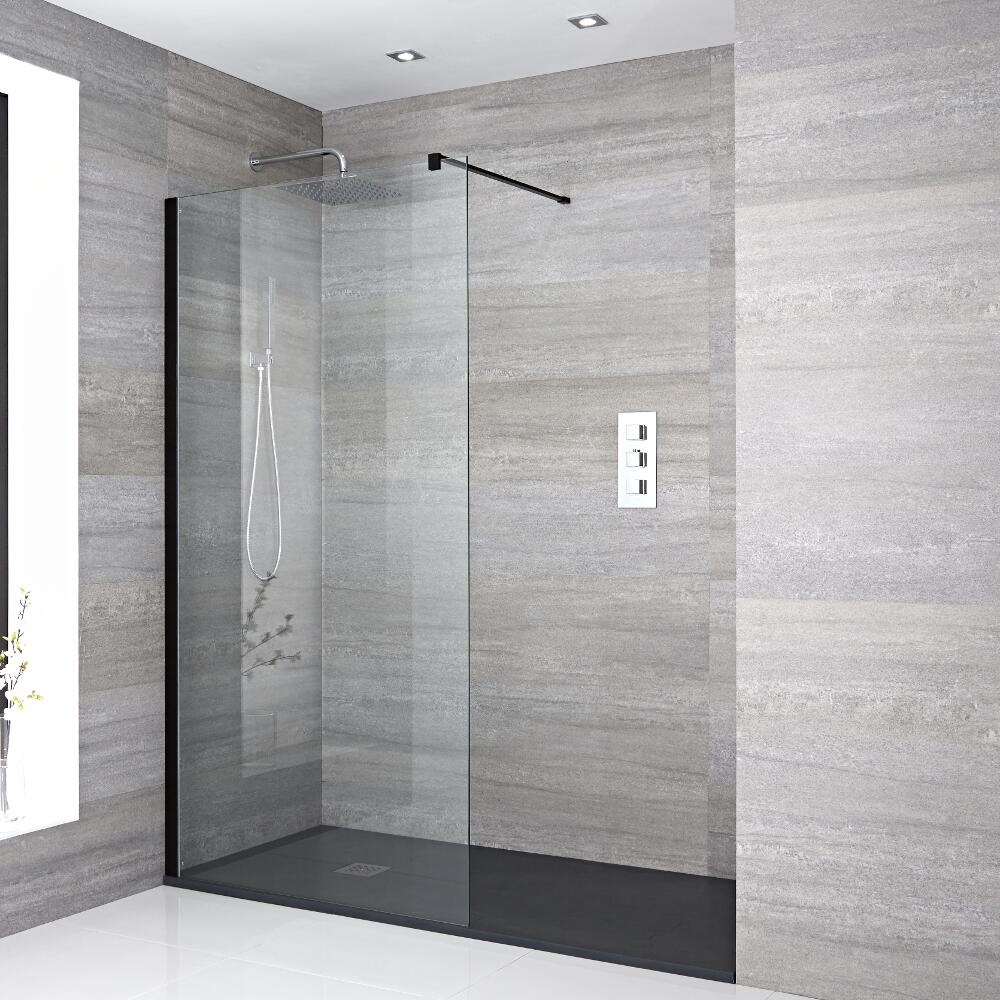 Paroi de douche 80x195cm Profilé noir & Receveur Anthracite 140x80cm Nox