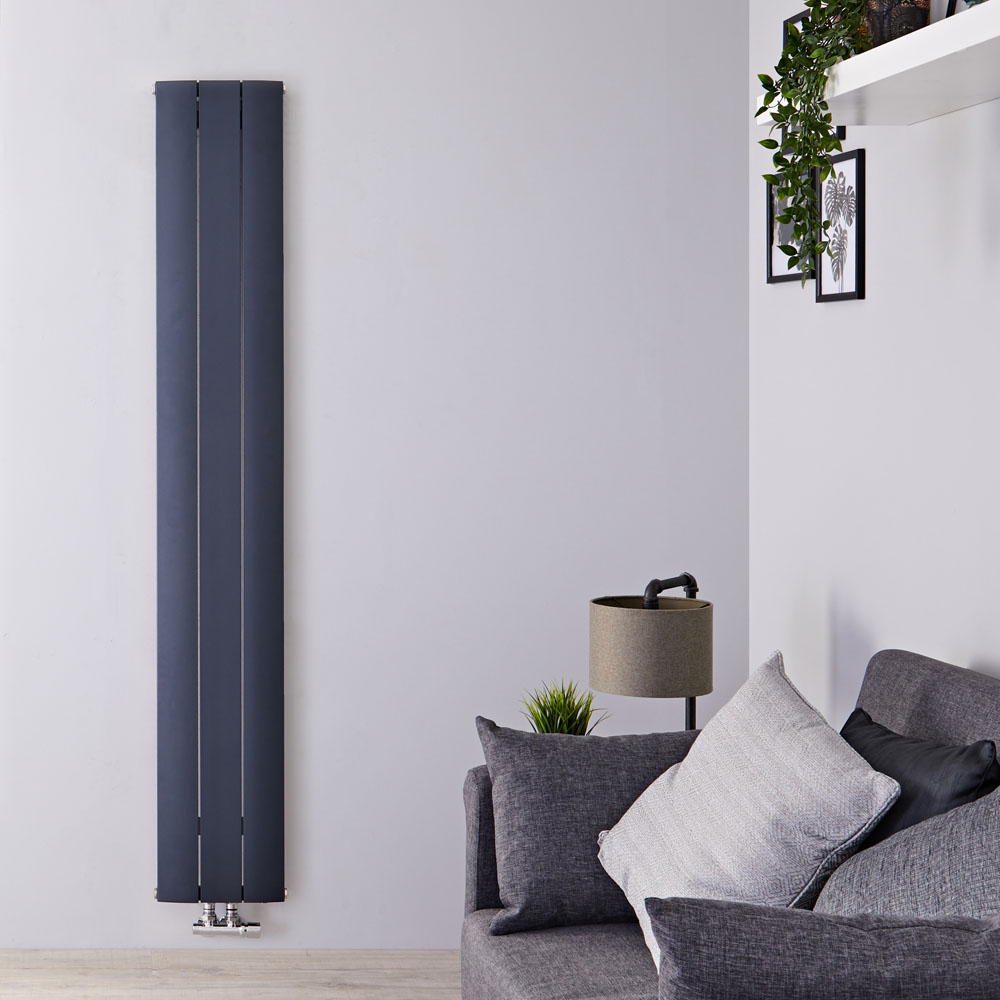 Radiateur Design Vertical Raccordement Central Aluminium Anthracite Aurora 160cm x 28cm x 4,6cm 1021 Watts